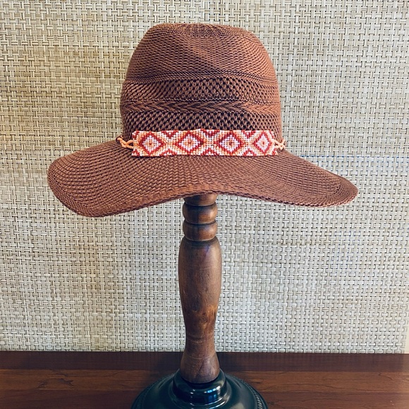San Diego Hat Company Accessories - 🌟HP🌟NWOT Packable Wide Brim Brown Knit & Seed Bead Band Hat by San Diego Hat Co.